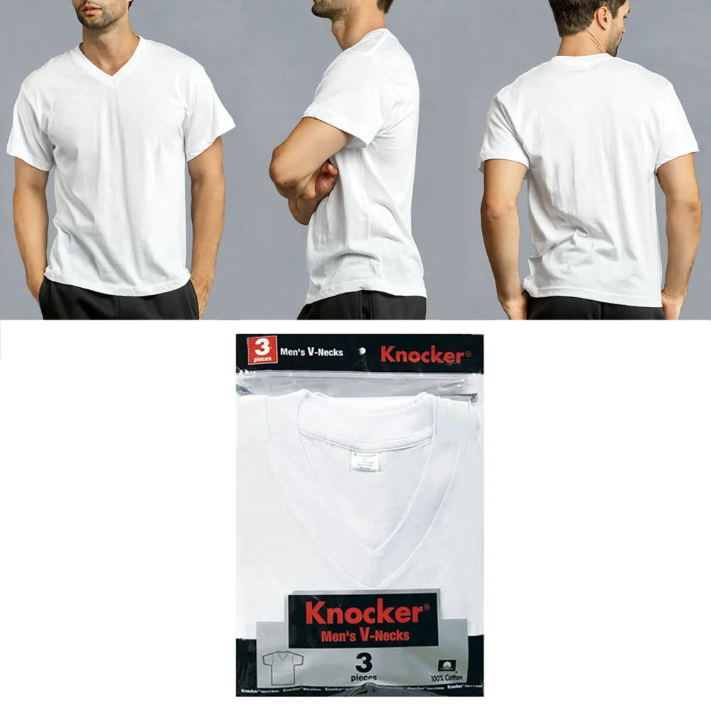 3 Mens White V-Neck T-Shirt 100% Cotton Undershirt Comfort Soft Tee Tagless 2XL