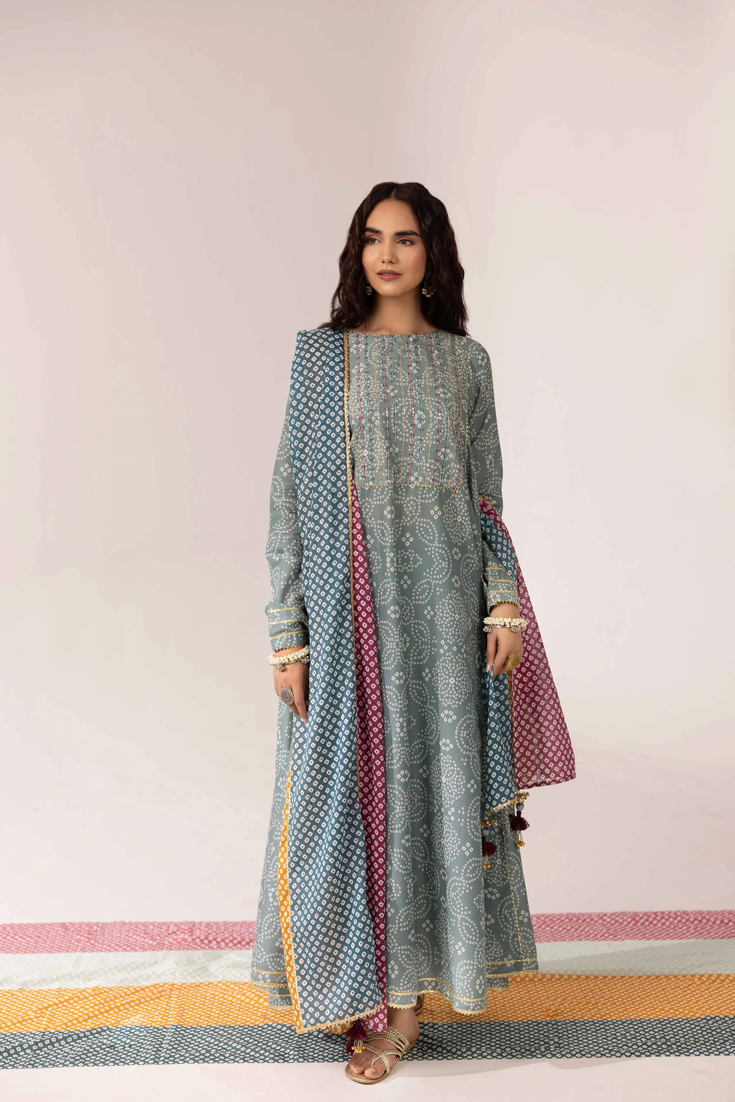 3 Piece - Printed Embroidered Suit - PE25-92