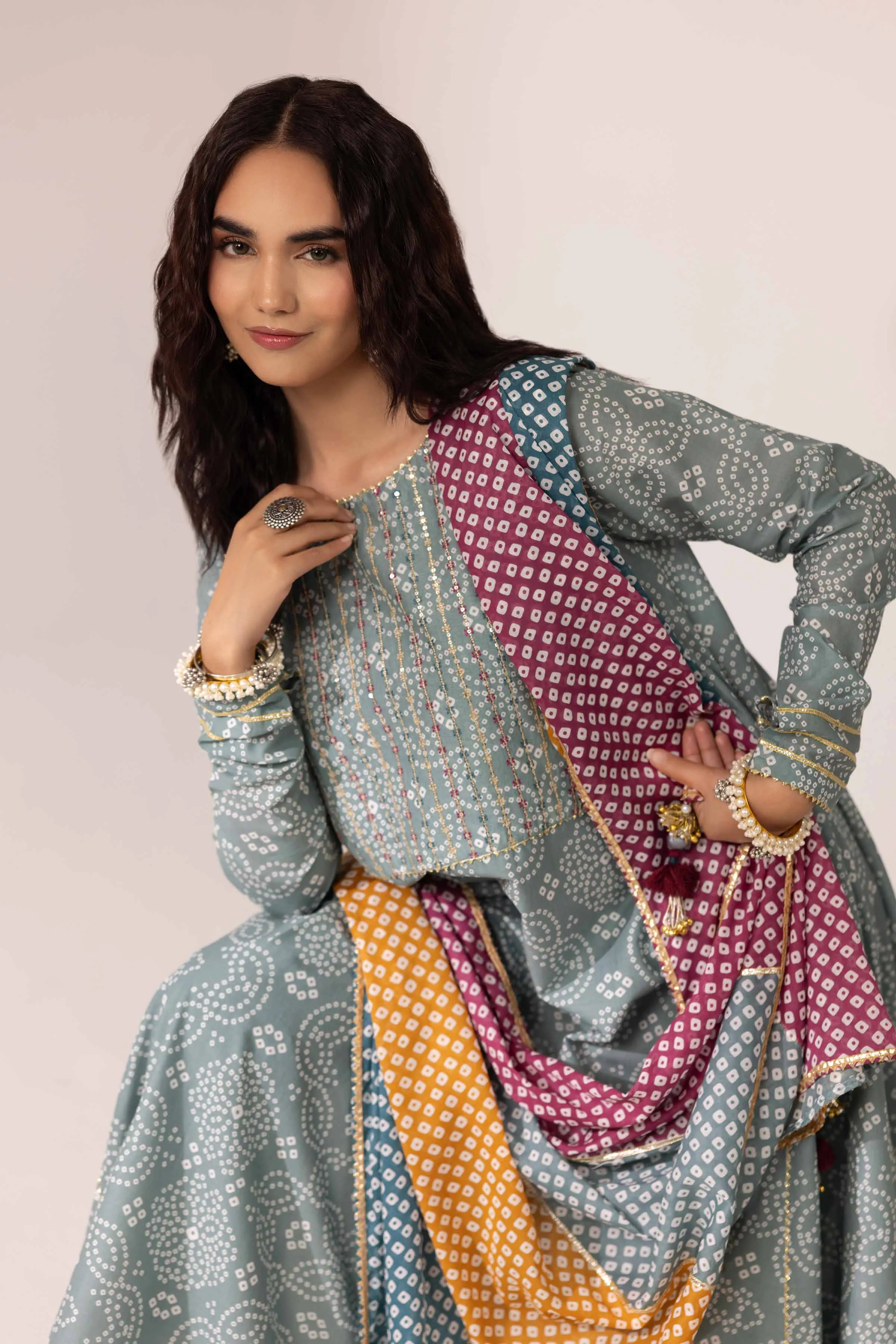 3 Piece - Printed Embroidered Suit - PE25-92