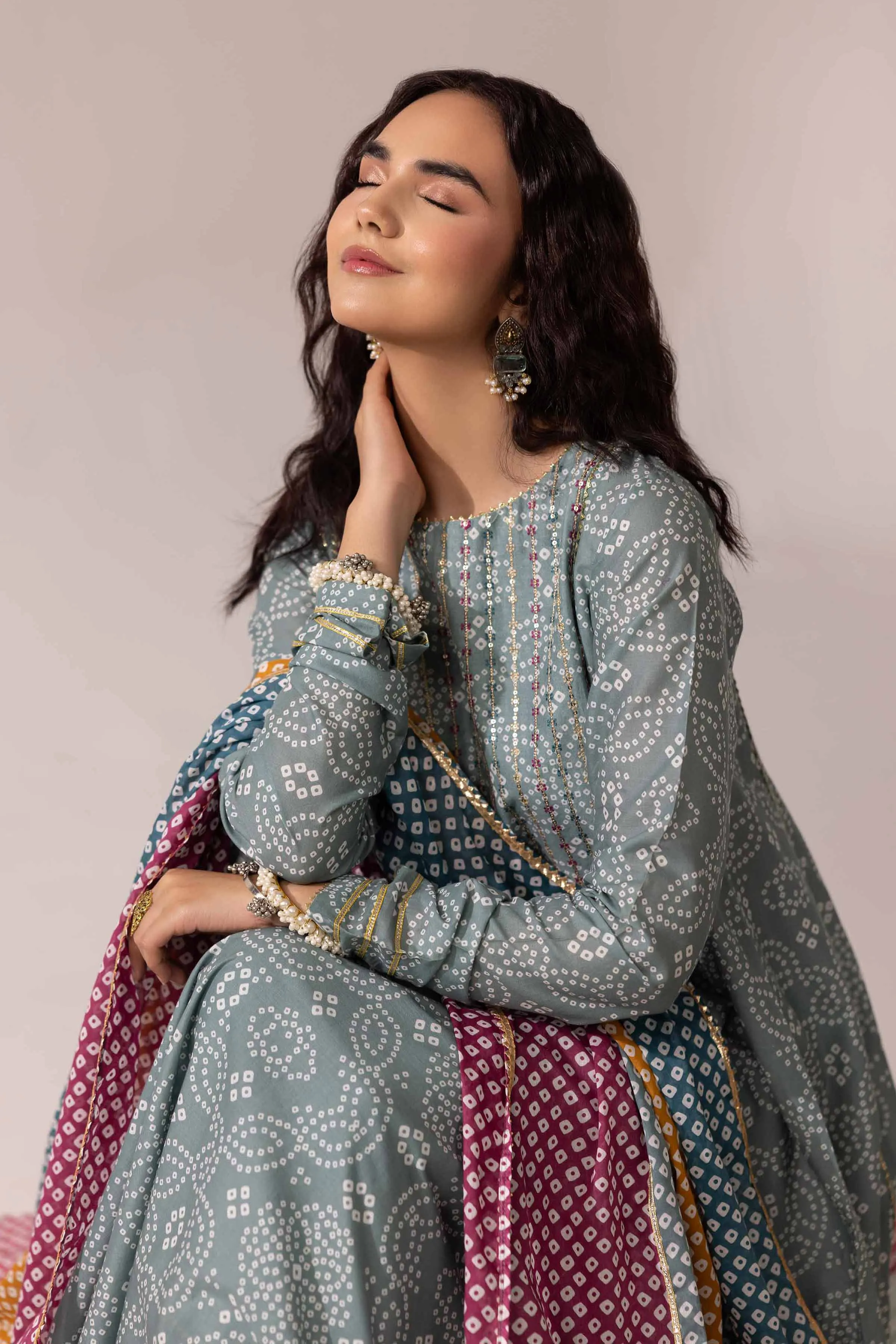 3 Piece - Printed Embroidered Suit - PE25-92