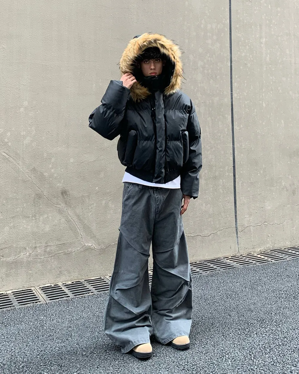American-Style Pleated Design Slight Flare Casual Pants