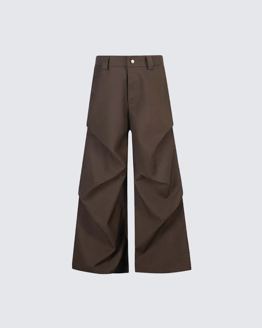 American-Style Pleated Design Slight Flare Casual Pants