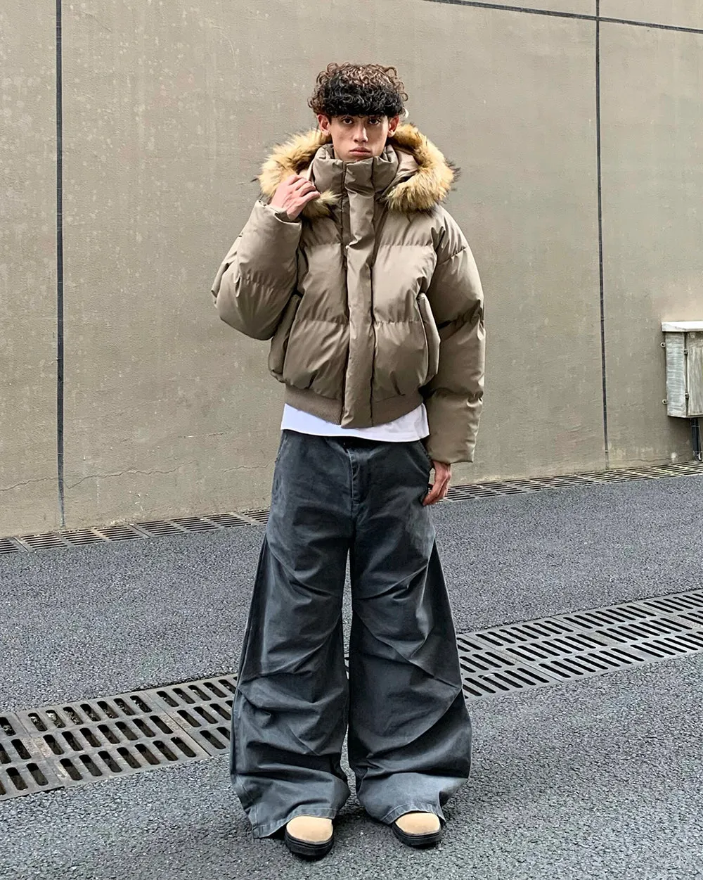 American-Style Pleated Design Slight Flare Casual Pants