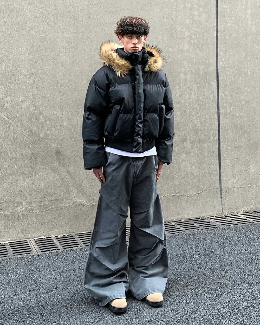 American-Style Pleated Design Slight Flare Casual Pants