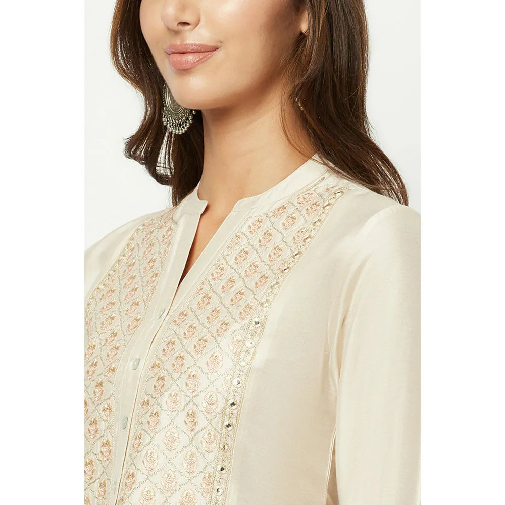 Barara Ethnic Off White Embroidered Flared Kurta