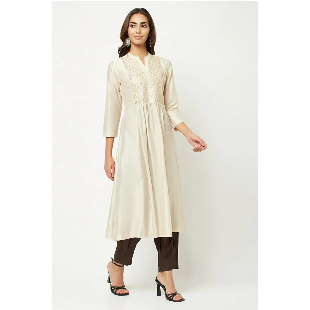 Barara Ethnic Off White Embroidered Flared Kurta
