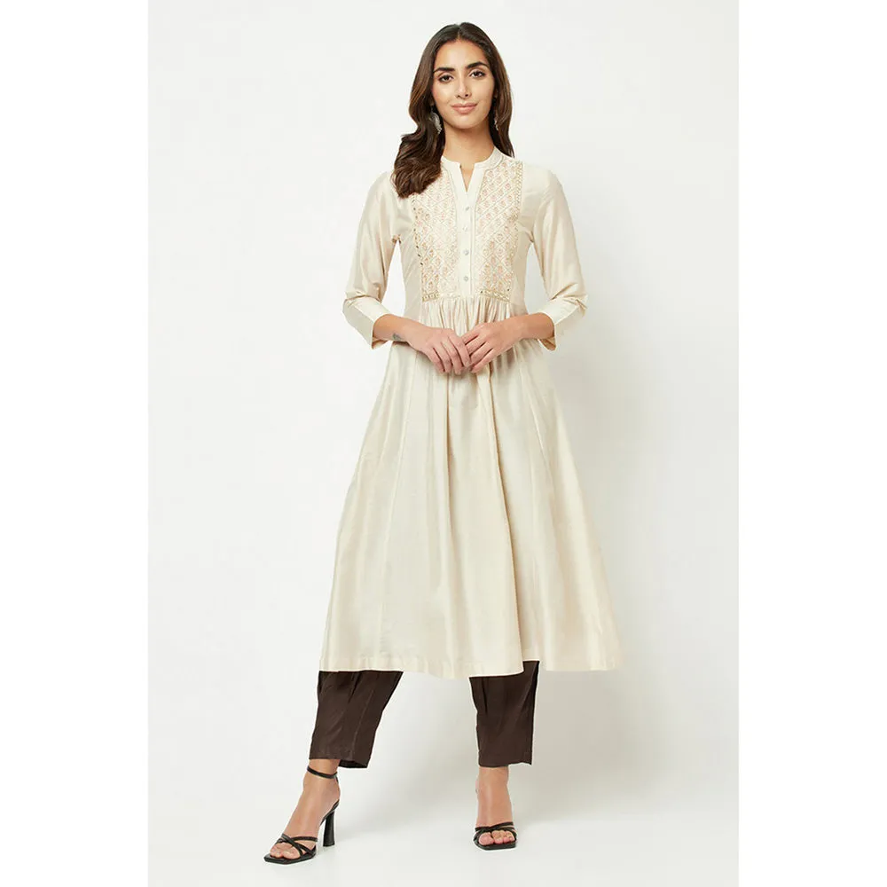 Barara Ethnic Off White Embroidered Flared Kurta