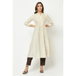 Barara Ethnic Off White Embroidered Flared Kurta