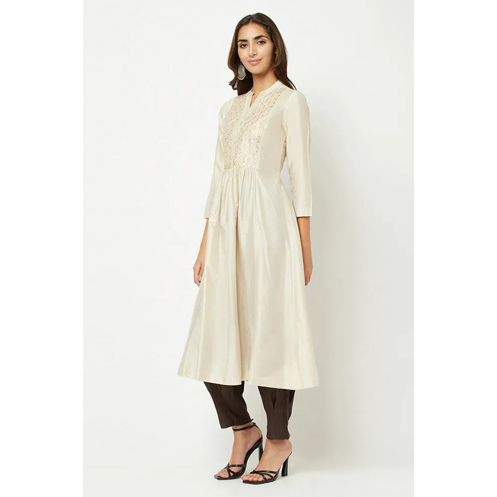 Barara Ethnic Off White Embroidered Flared Kurta