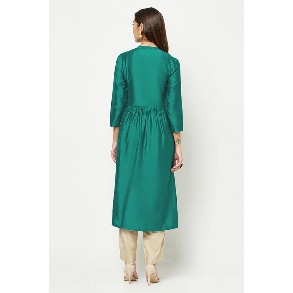 Barara Ethnic Teal Green Embroidered Flared Kurta