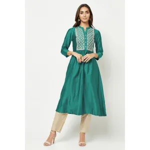 Barara Ethnic Teal Green Embroidered Flared Kurta