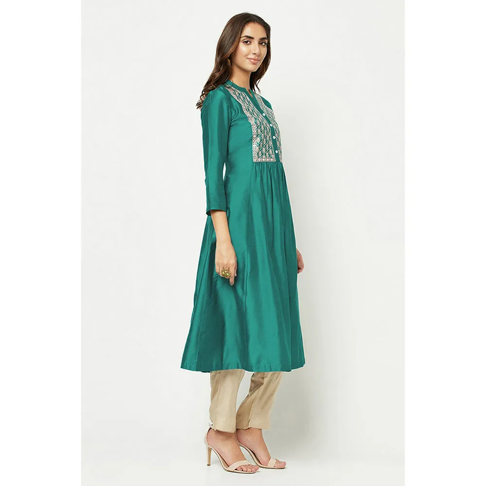 Barara Ethnic Teal Green Embroidered Flared Kurta