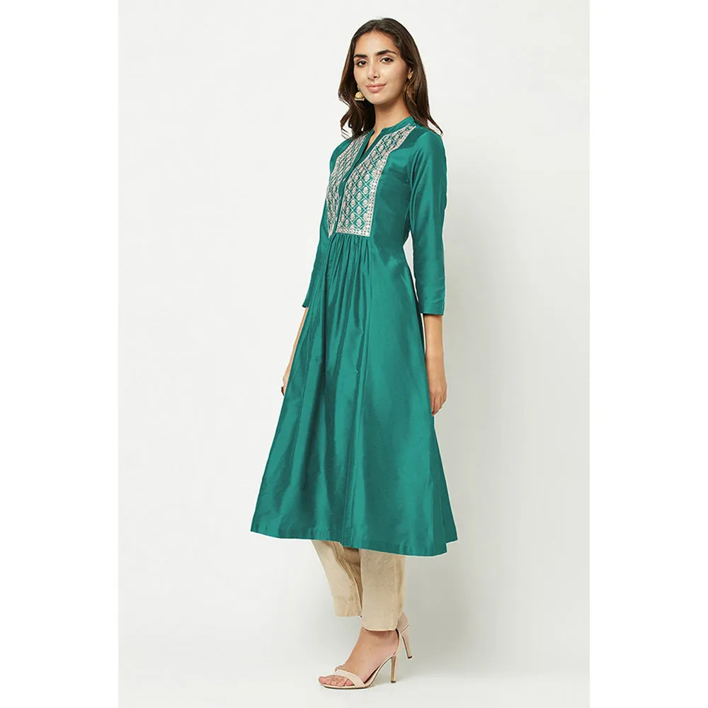 Barara Ethnic Teal Green Embroidered Flared Kurta