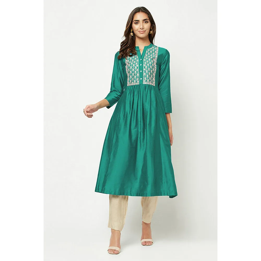 Barara Ethnic Teal Green Embroidered Flared Kurta