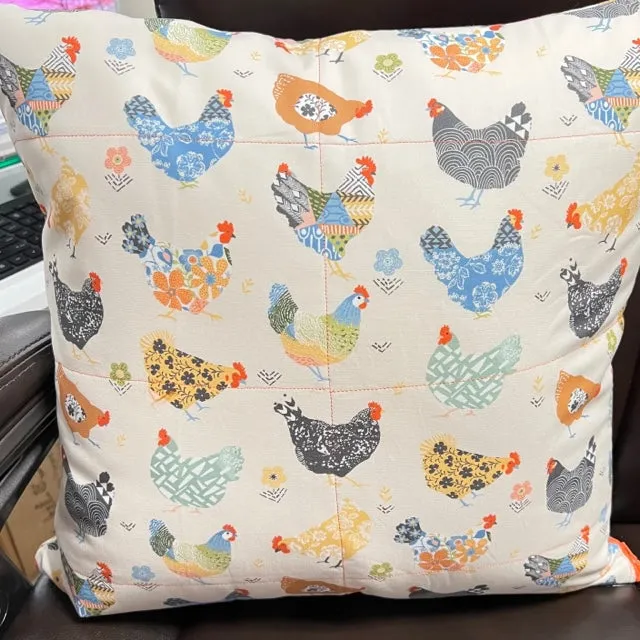 Birds of a Feather Hen Patch 18" Cotton Farmhouse Pillow