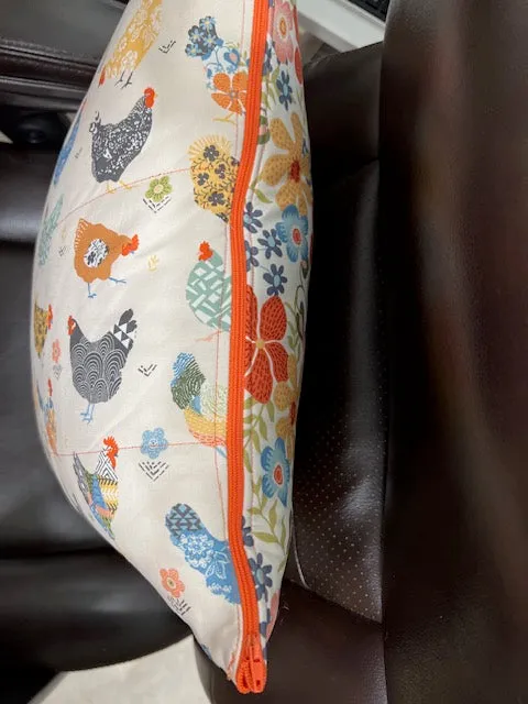 Birds of a Feather Hen Patch 18" Cotton Farmhouse Pillow