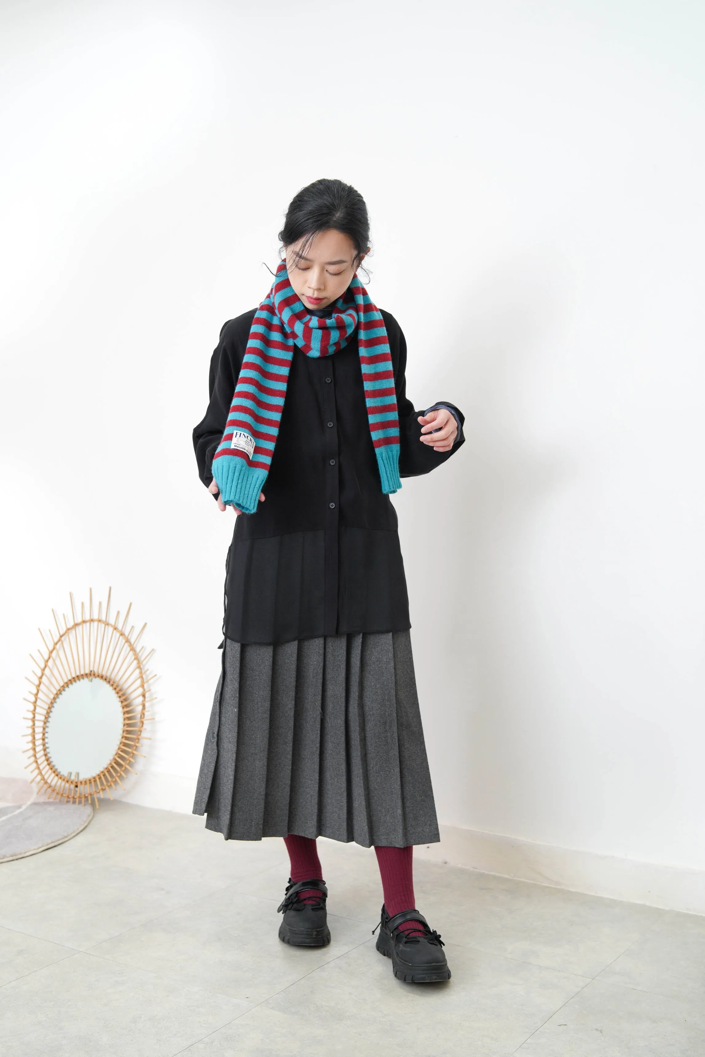 Black chiffon shirt w/ sheer long hem