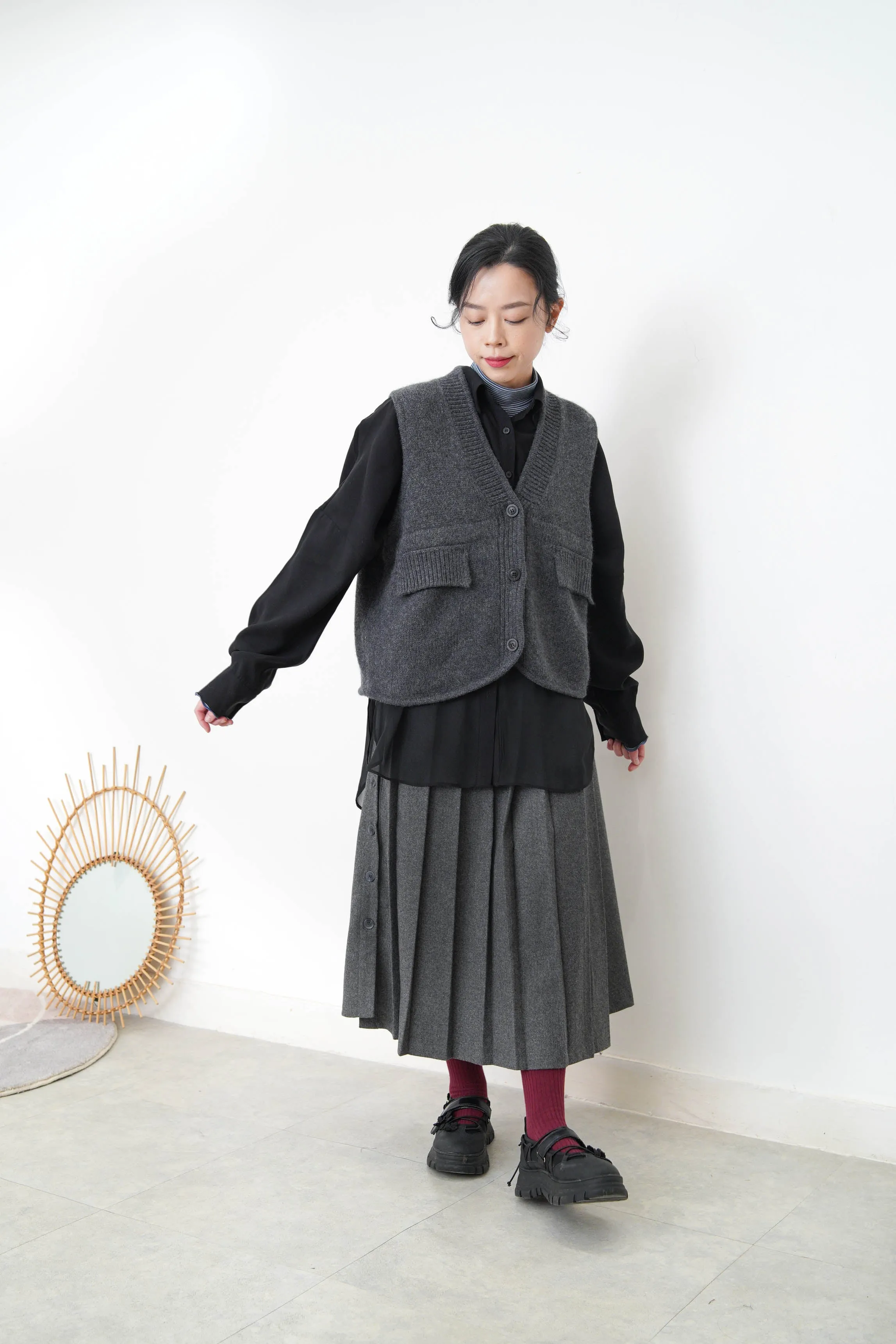 Black chiffon shirt w/ sheer long hem