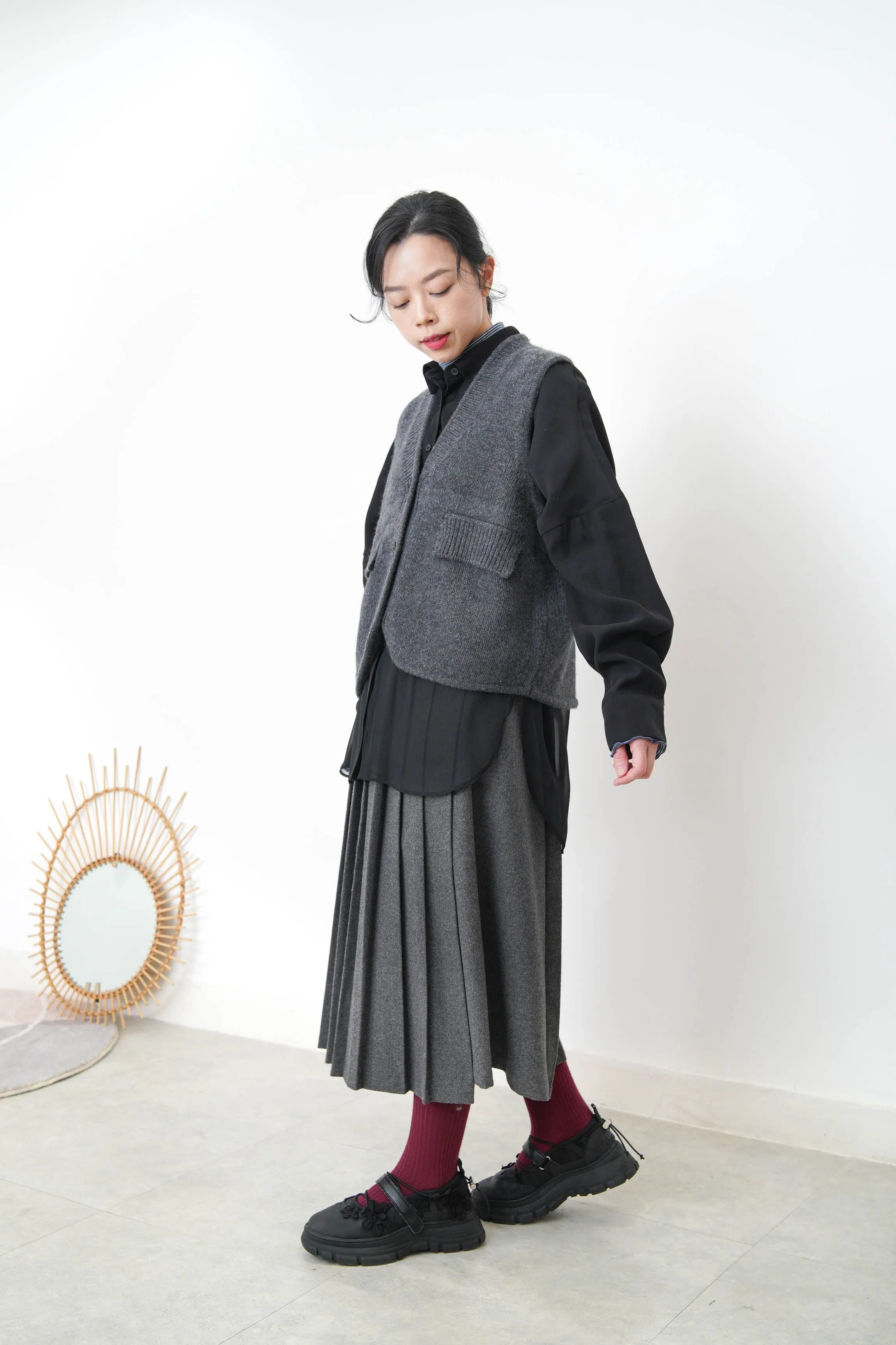 Black chiffon shirt w/ sheer long hem