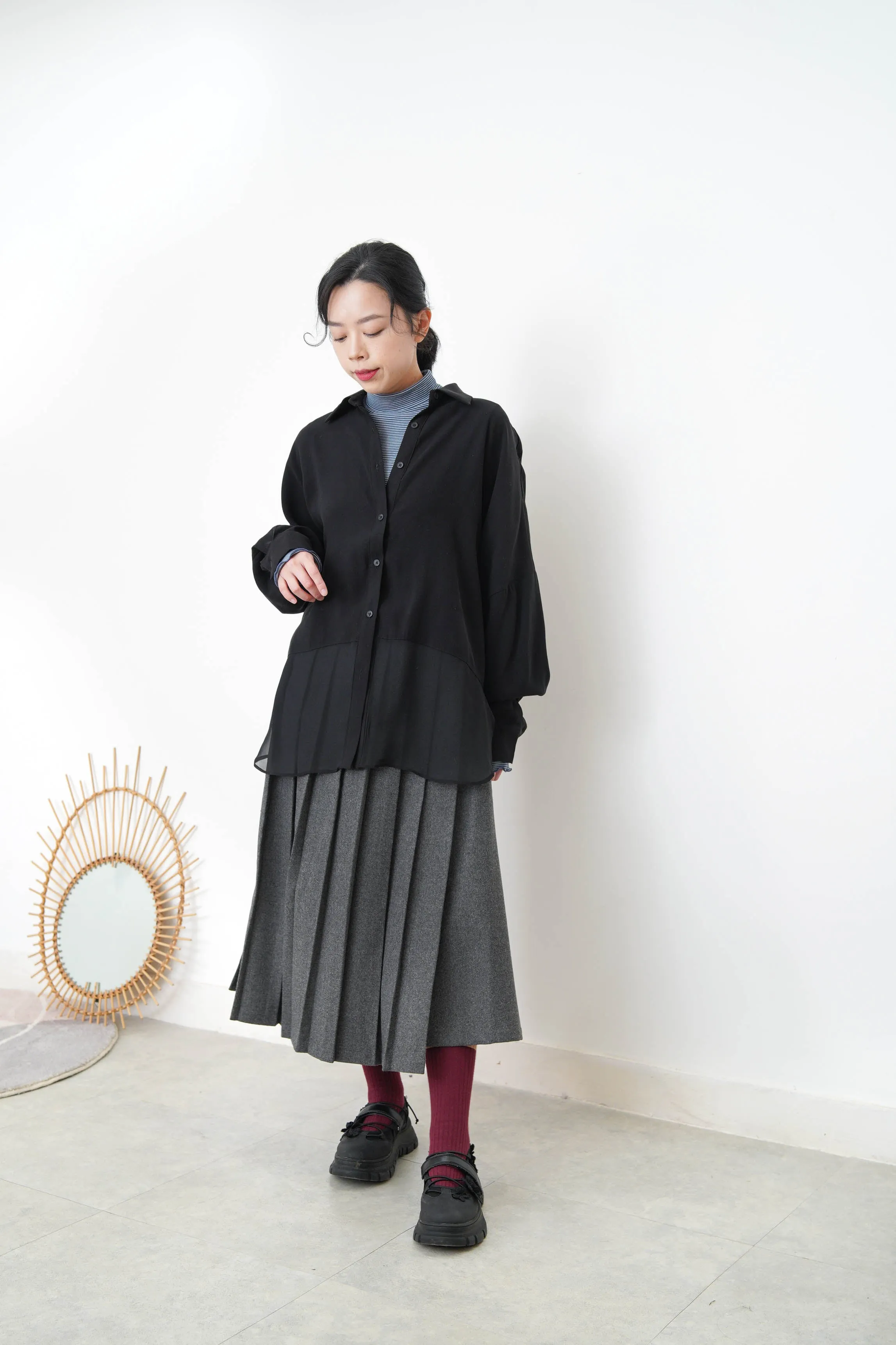 Black chiffon shirt w/ sheer long hem