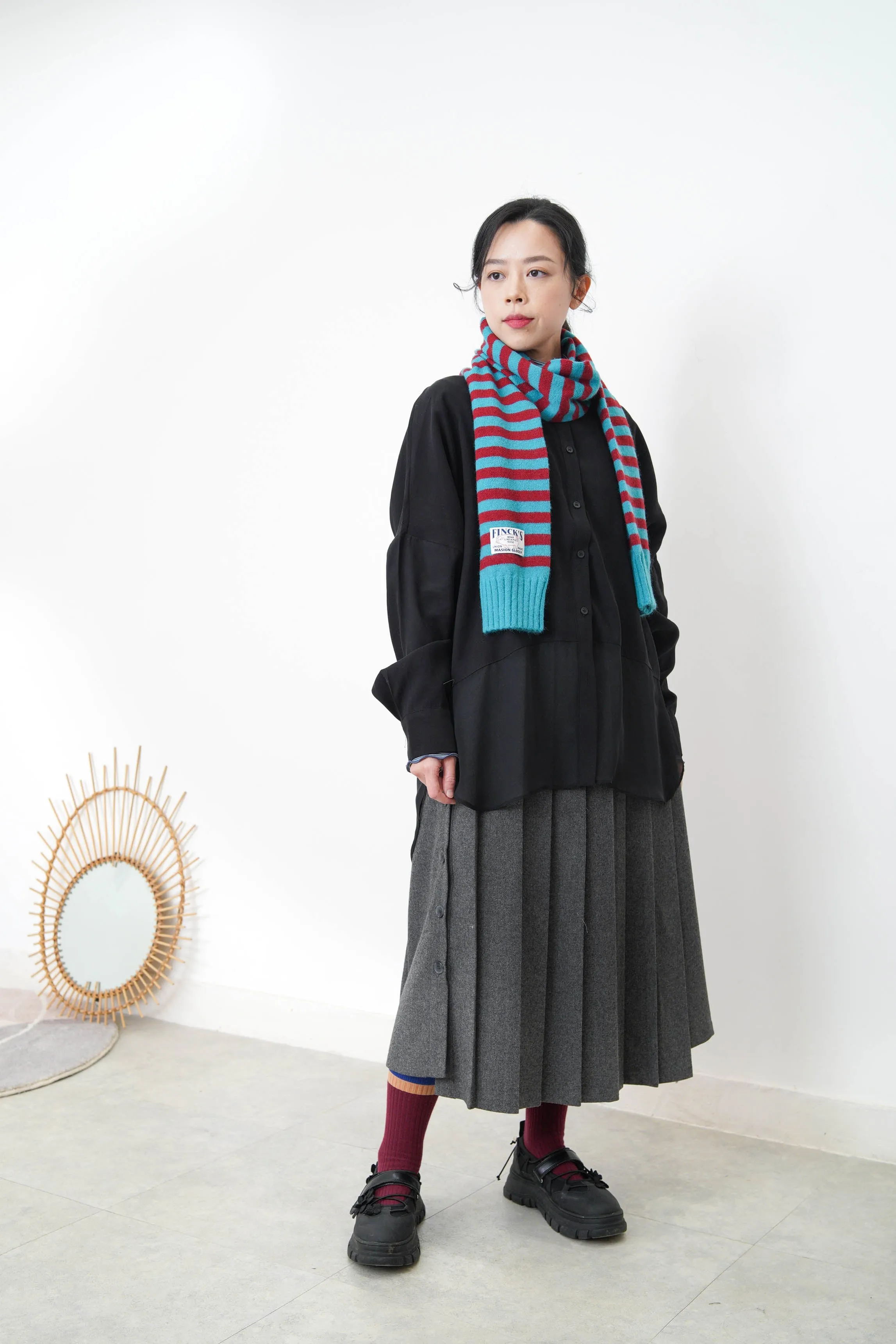 Black chiffon shirt w/ sheer long hem