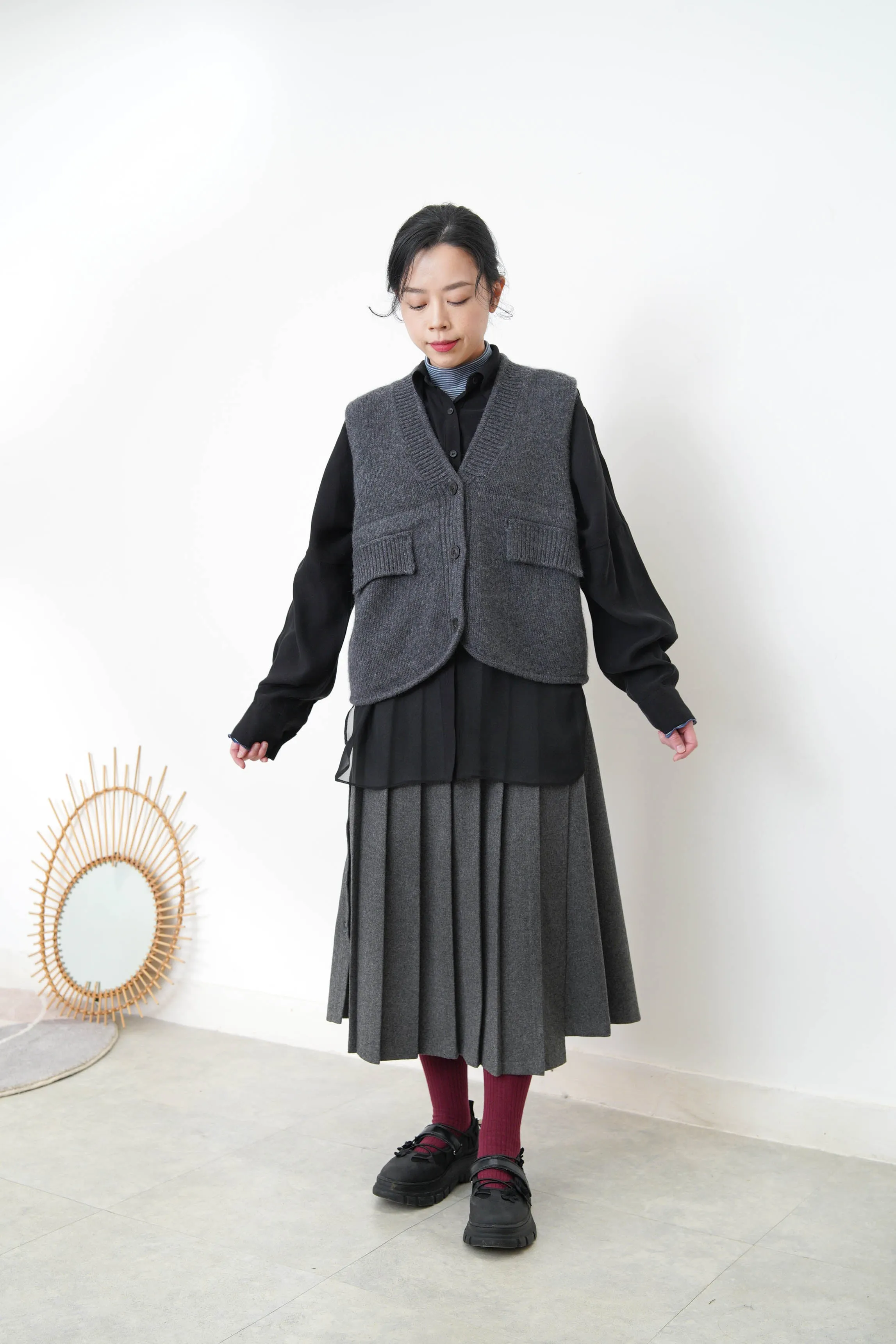 Black chiffon shirt w/ sheer long hem
