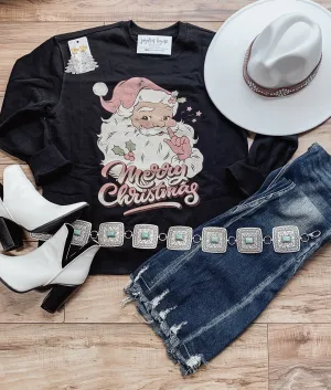 Black Vintage Pink Santa Sweatshirt