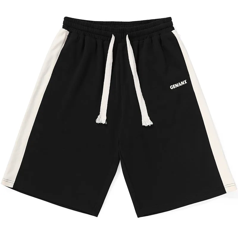 Color Block Letter Print Cotton Shorts