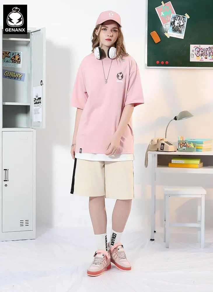 Color Block Letter Print Cotton Shorts
