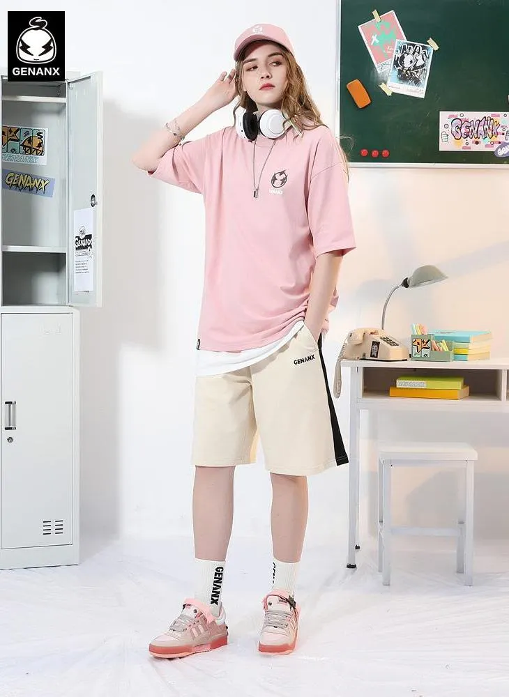 Color Block Letter Print Cotton Shorts