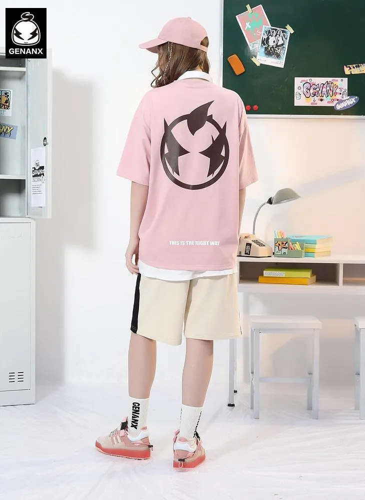 Color Block Letter Print Cotton Shorts
