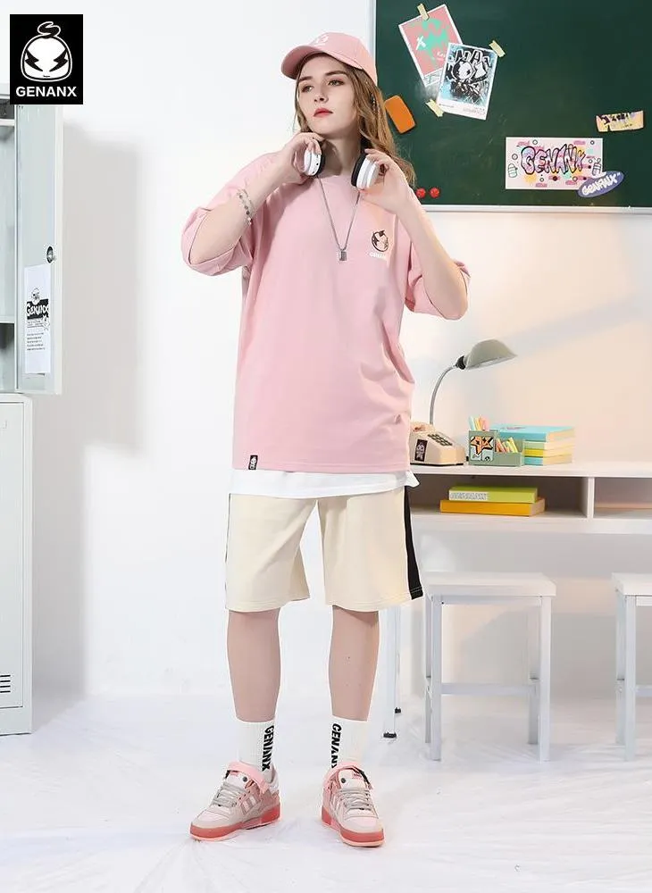 Color Block Letter Print Cotton Shorts