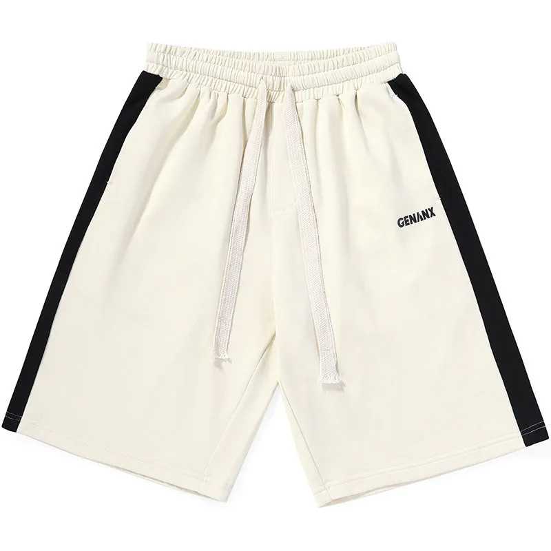 Color Block Letter Print Cotton Shorts