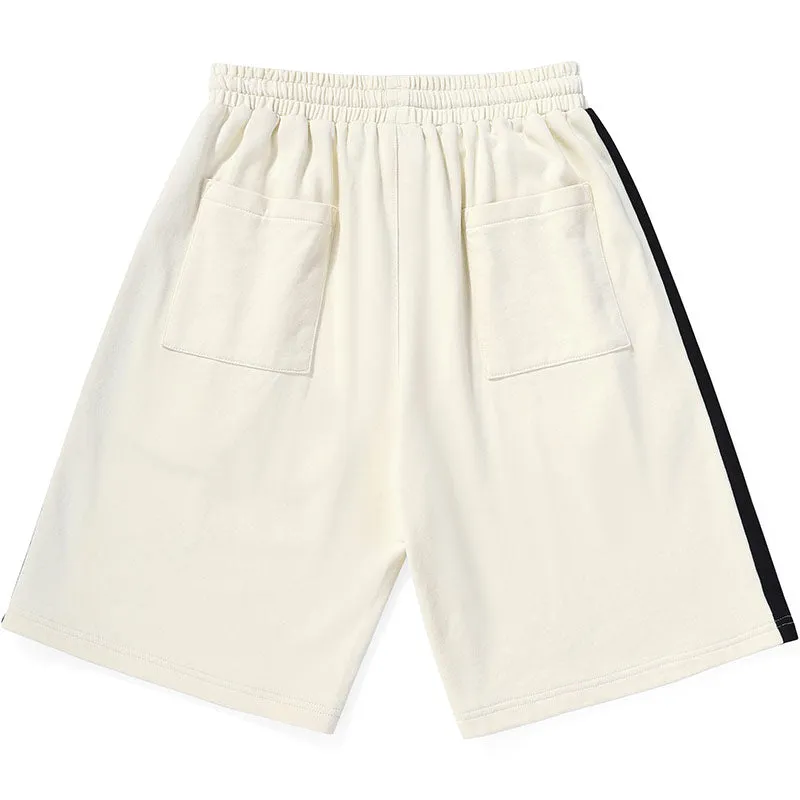 Color Block Letter Print Cotton Shorts