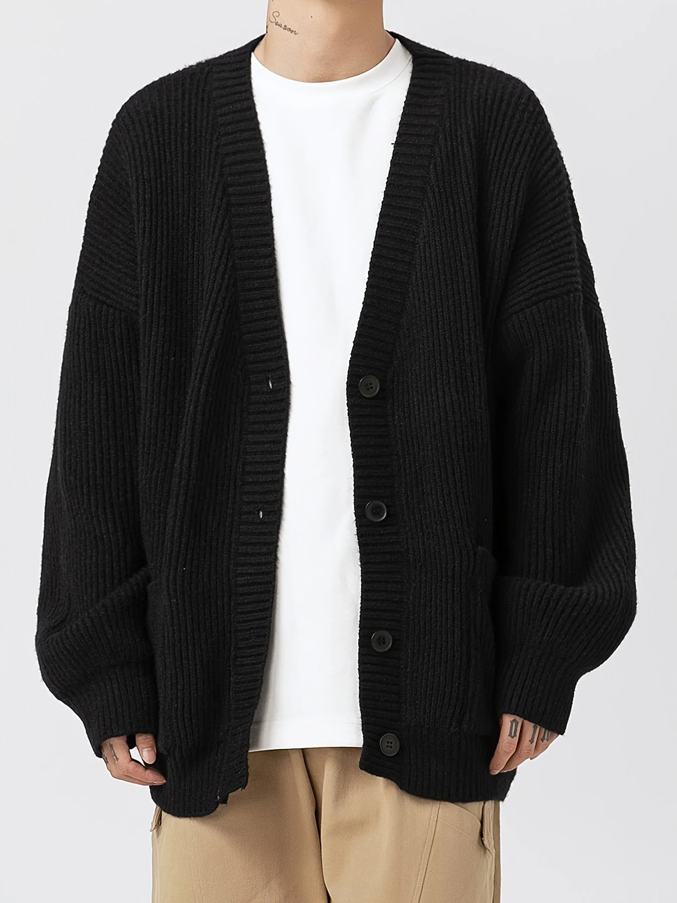 DANFIR | Solid Knitted Cardigan with Long Sleeves