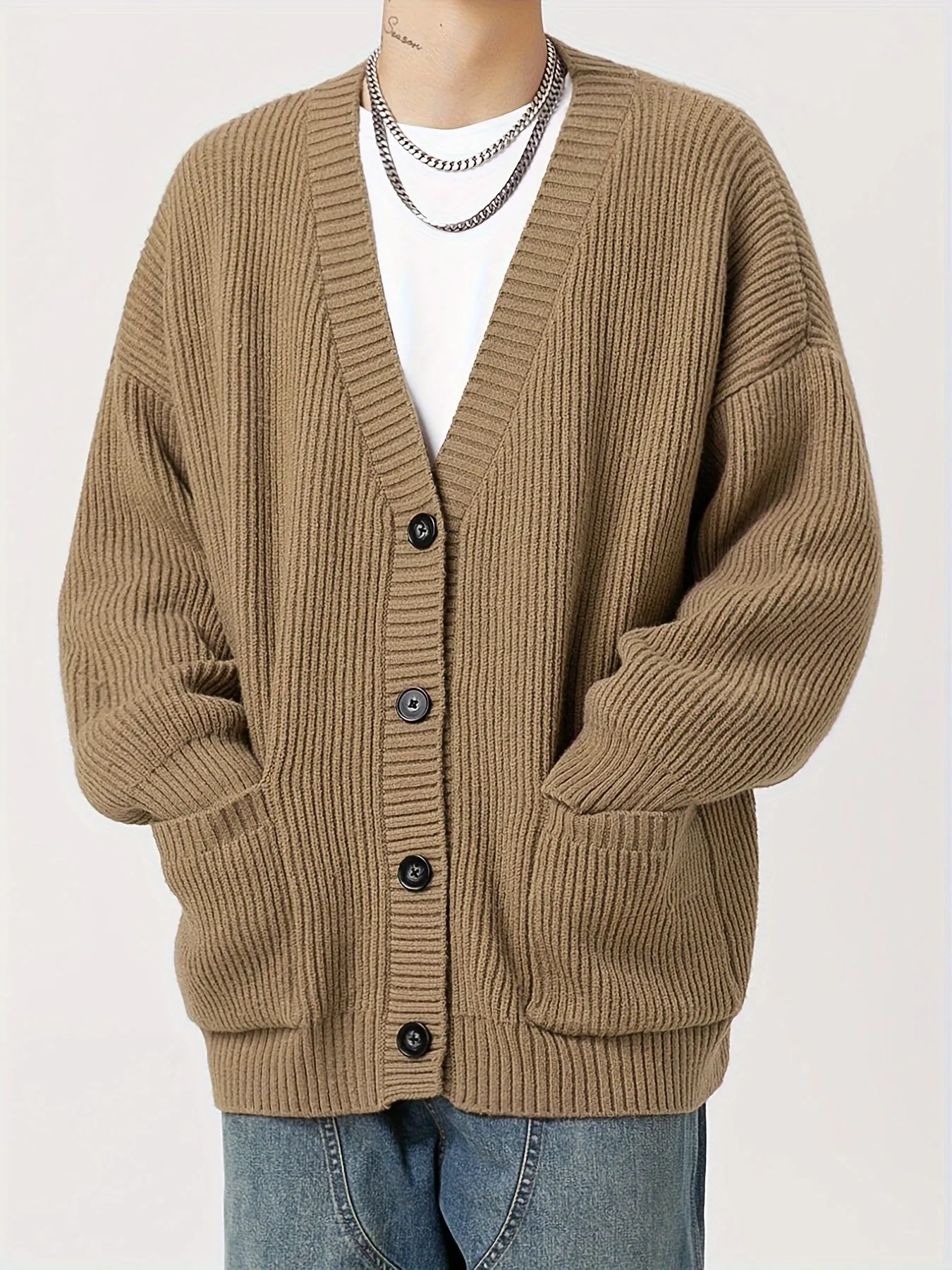 DANFIR | Solid Knitted Cardigan with Long Sleeves