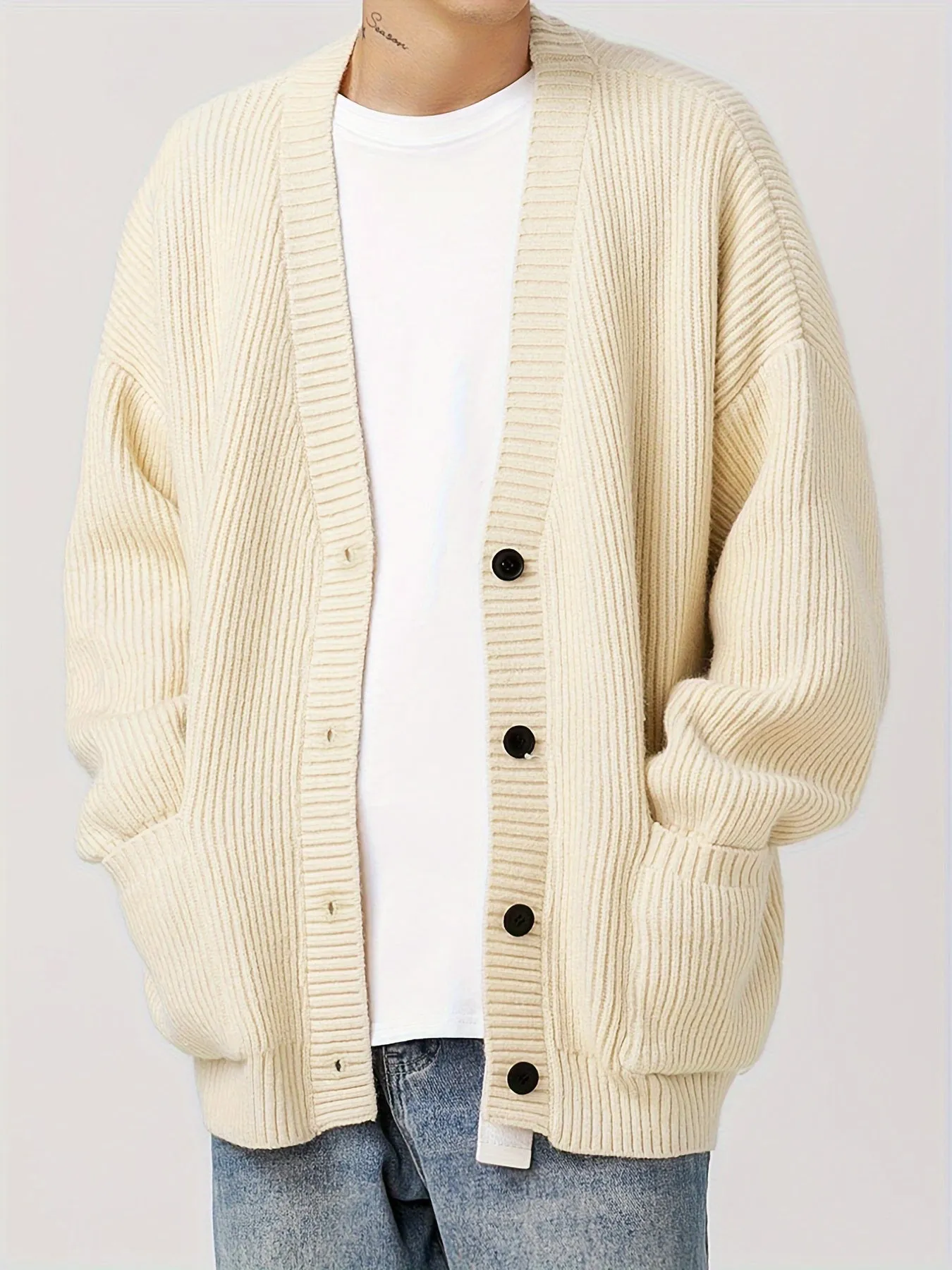 DANFIR | Solid Knitted Cardigan with Long Sleeves