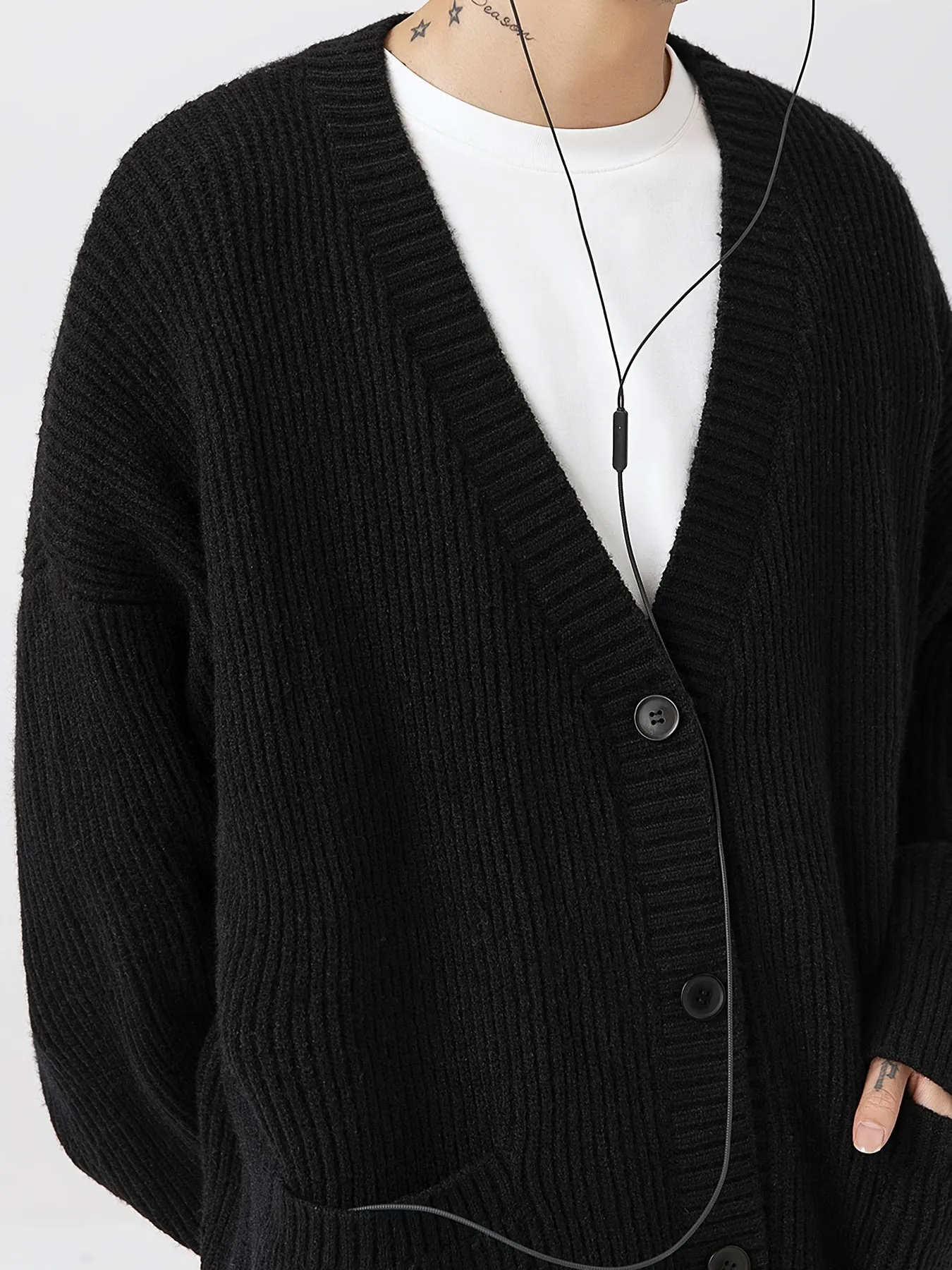 DANFIR | Solid Knitted Cardigan with Long Sleeves