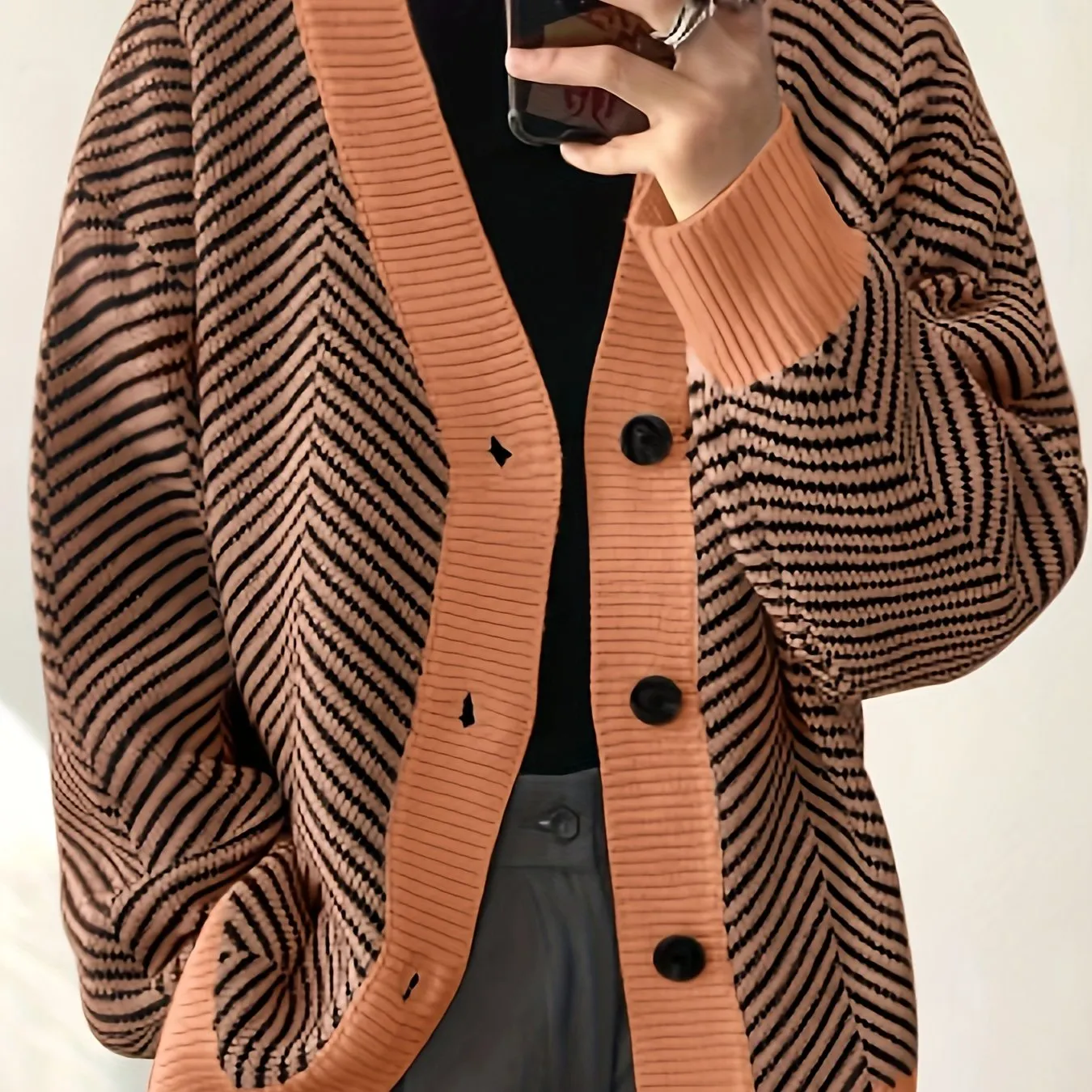 DANLUX | Casual Striped Knitted Cardigan with V-Neck