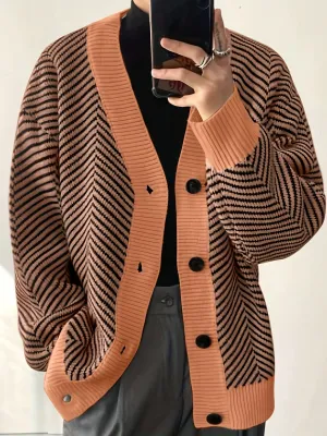DANLUX | Casual Striped Knitted Cardigan with V-Neck