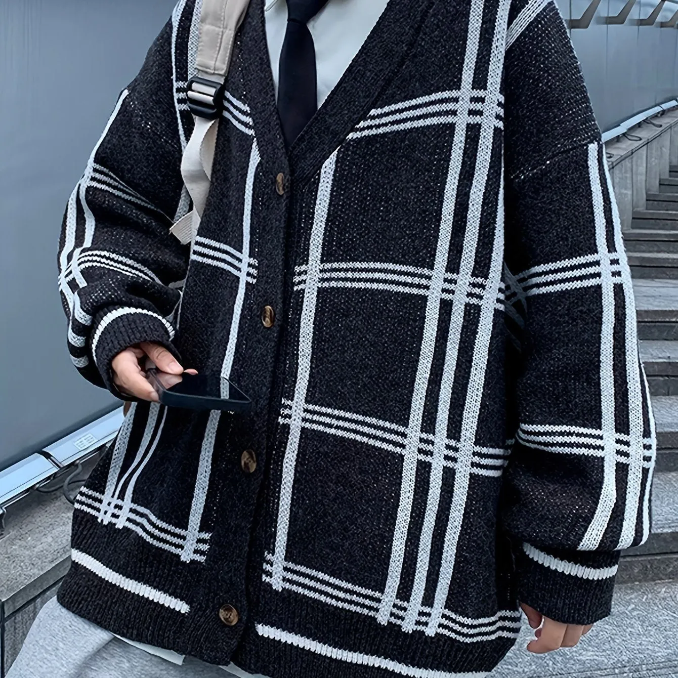 DARELL | Stylish Checked Loosely Knitted Cardigan