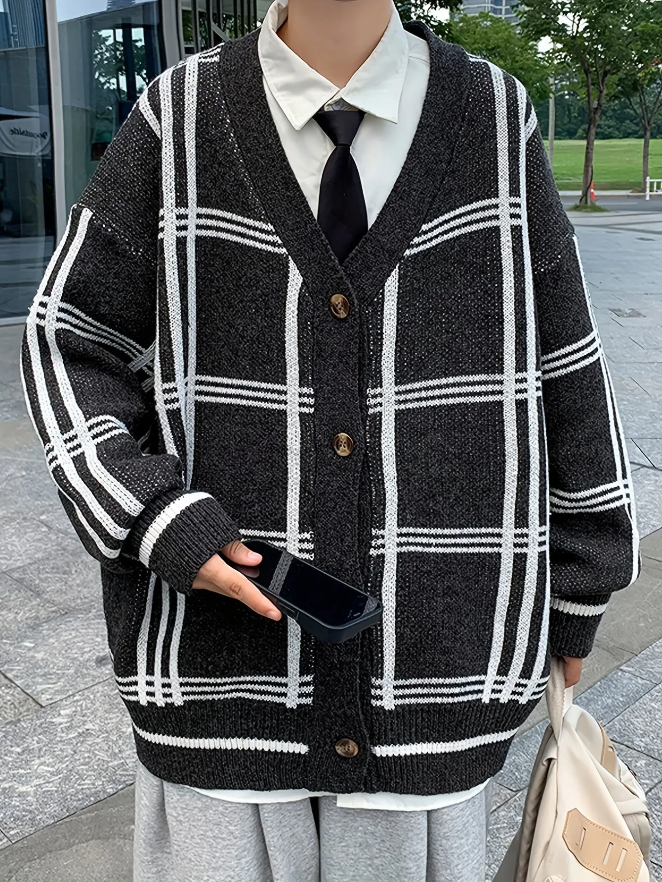 DARELL | Stylish Checked Loosely Knitted Cardigan