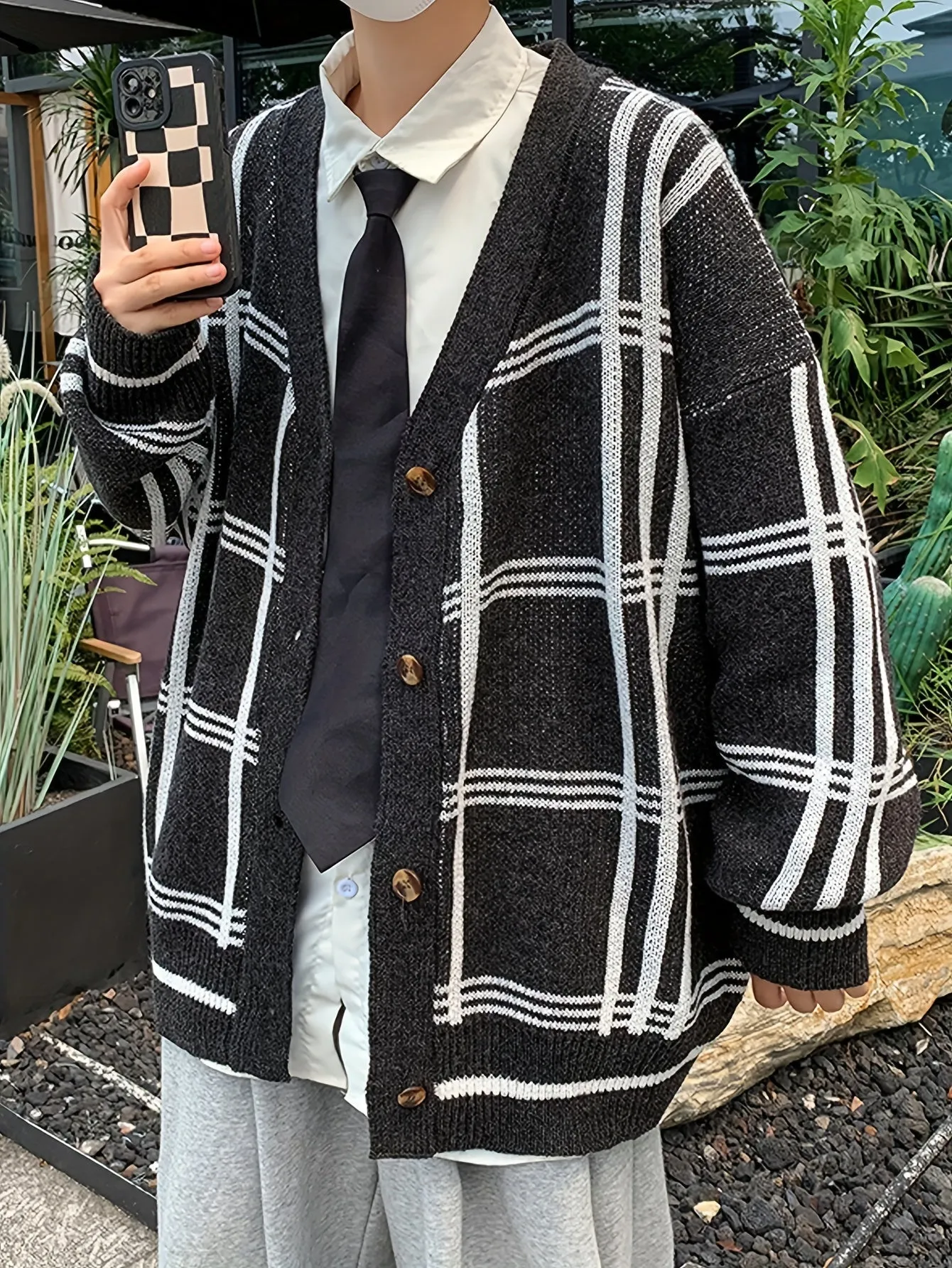 DARELL | Stylish Checked Loosely Knitted Cardigan
