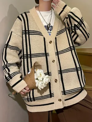 DARELL | Stylish Checked Loosely Knitted Cardigan