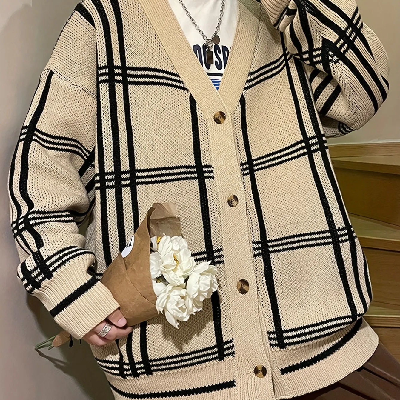 DARELL | Stylish Checked Loosely Knitted Cardigan