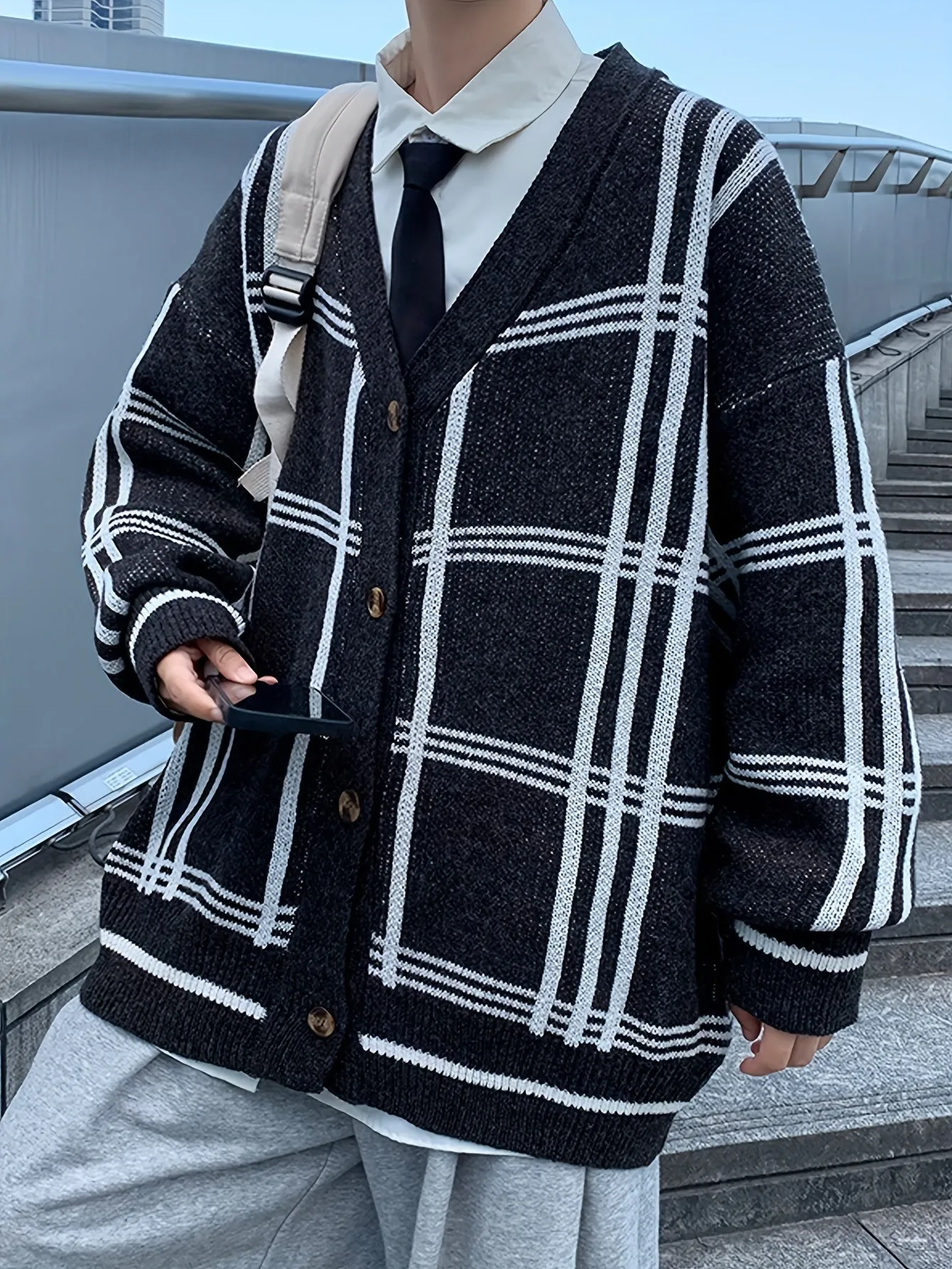 DARELL | Stylish Checked Loosely Knitted Cardigan