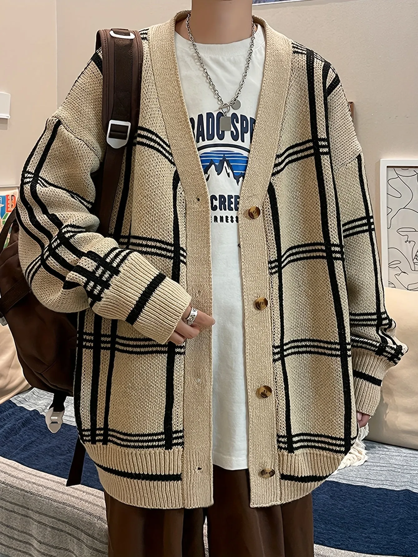 DARELL | Stylish Checked Loosely Knitted Cardigan