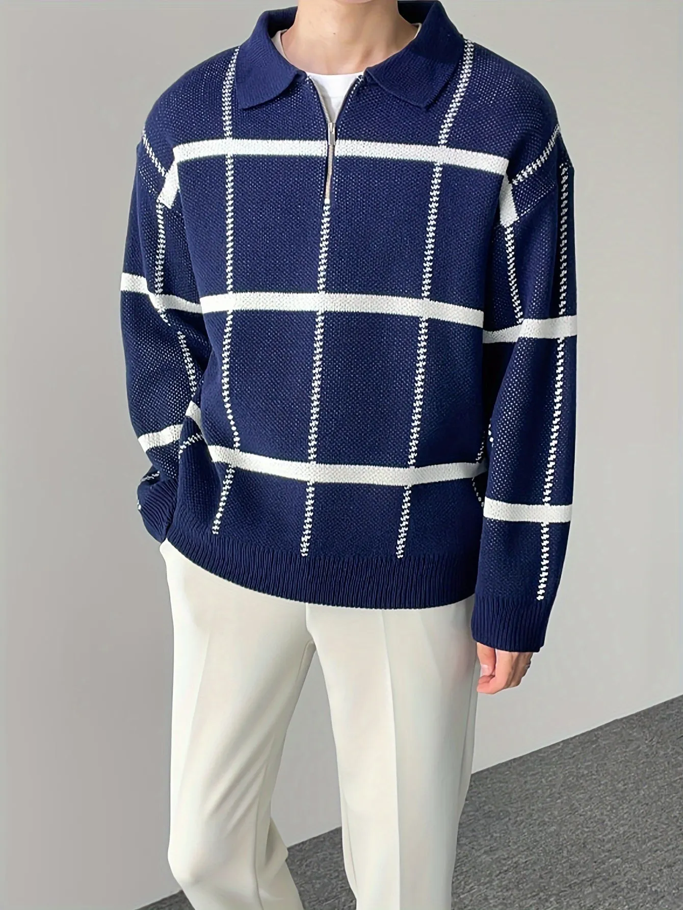 DARNIX | Mens Checked Sweater with Quarter-Zip