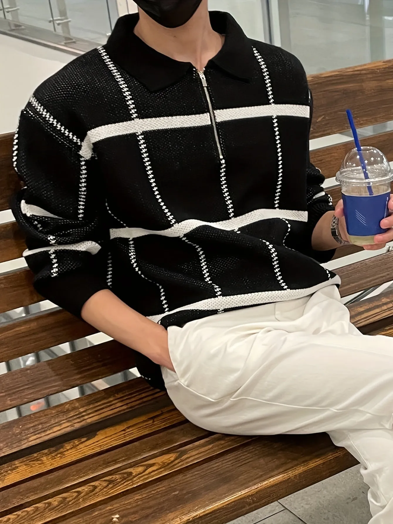 DARNIX | Mens Checked Sweater with Quarter-Zip