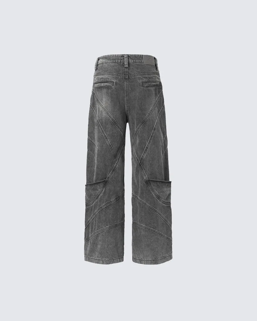 Deconstructed Dark Denim Straight-Leg Pants